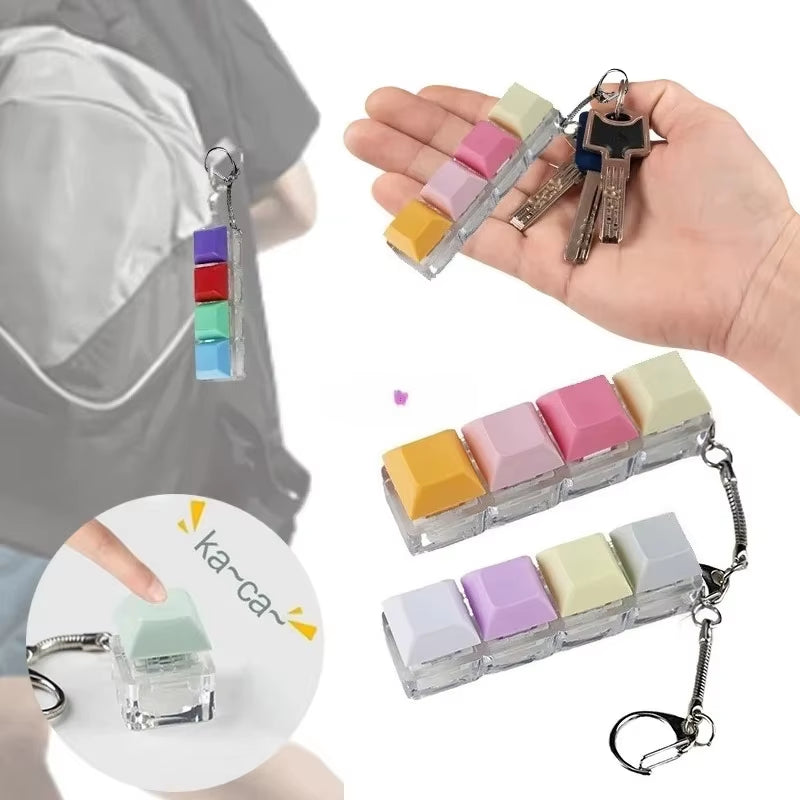Keyboard Key Fidget Toy Colorful Keychain Keycap Stress Relief Toy for Children Adults Gifts Finger Button Anti-Stress Toys