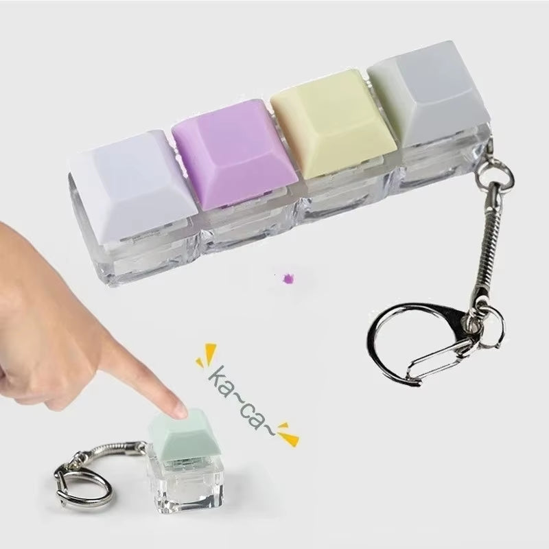 Keyboard Key Fidget Toy Colorful Keychain Keycap Stress Relief Toy for Children Adults Gifts Finger Button Anti-Stress Toys
